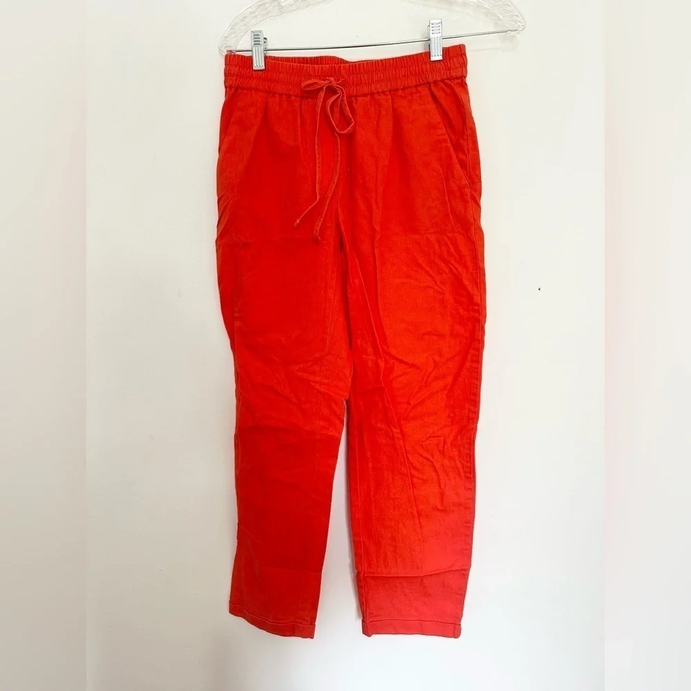J.Crew Orange linen pullover elastic waist pants jogger size 0 vacation summer